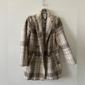 Plaid H&M Trench with Front Pockets White Tan Grey Small